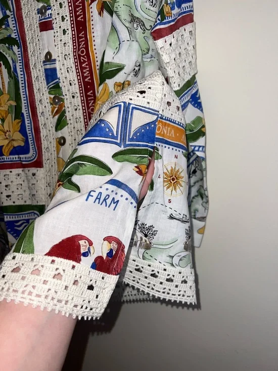 Farm Rio Tropical Destination Crochet Shirt Off White Medium NWT $248 - Picture 8 of 16